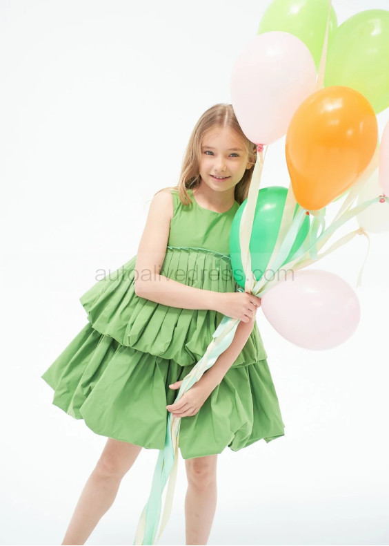 Lovely Green Taffeta Bubble Flower Girl Dress